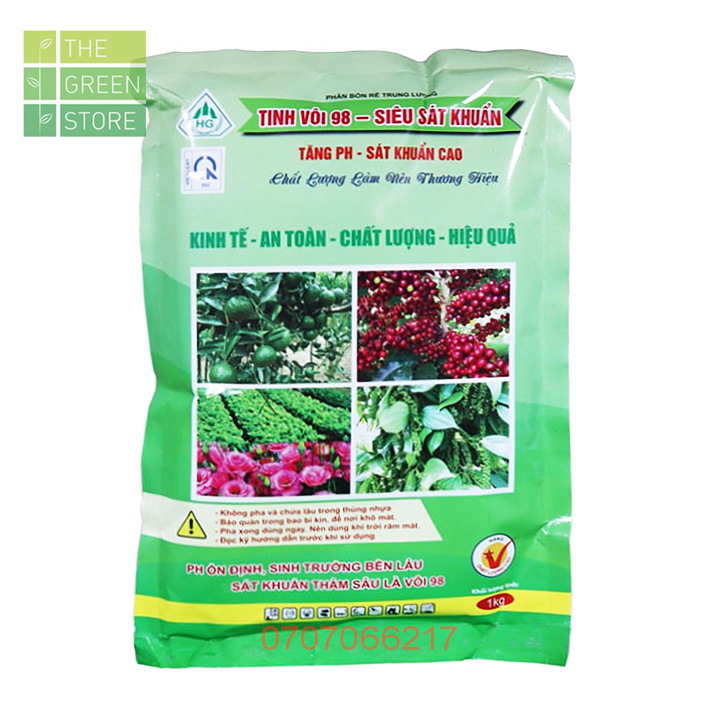 Tinh vôi 98 (1kg) cải tạo đất, khử chua, xử lý giá thể, khử trùng đất, bổ sung trung vi lượng cho hoa lan, hoa hồng, mai, hoa kiểng, rau màu, cây ăn trái