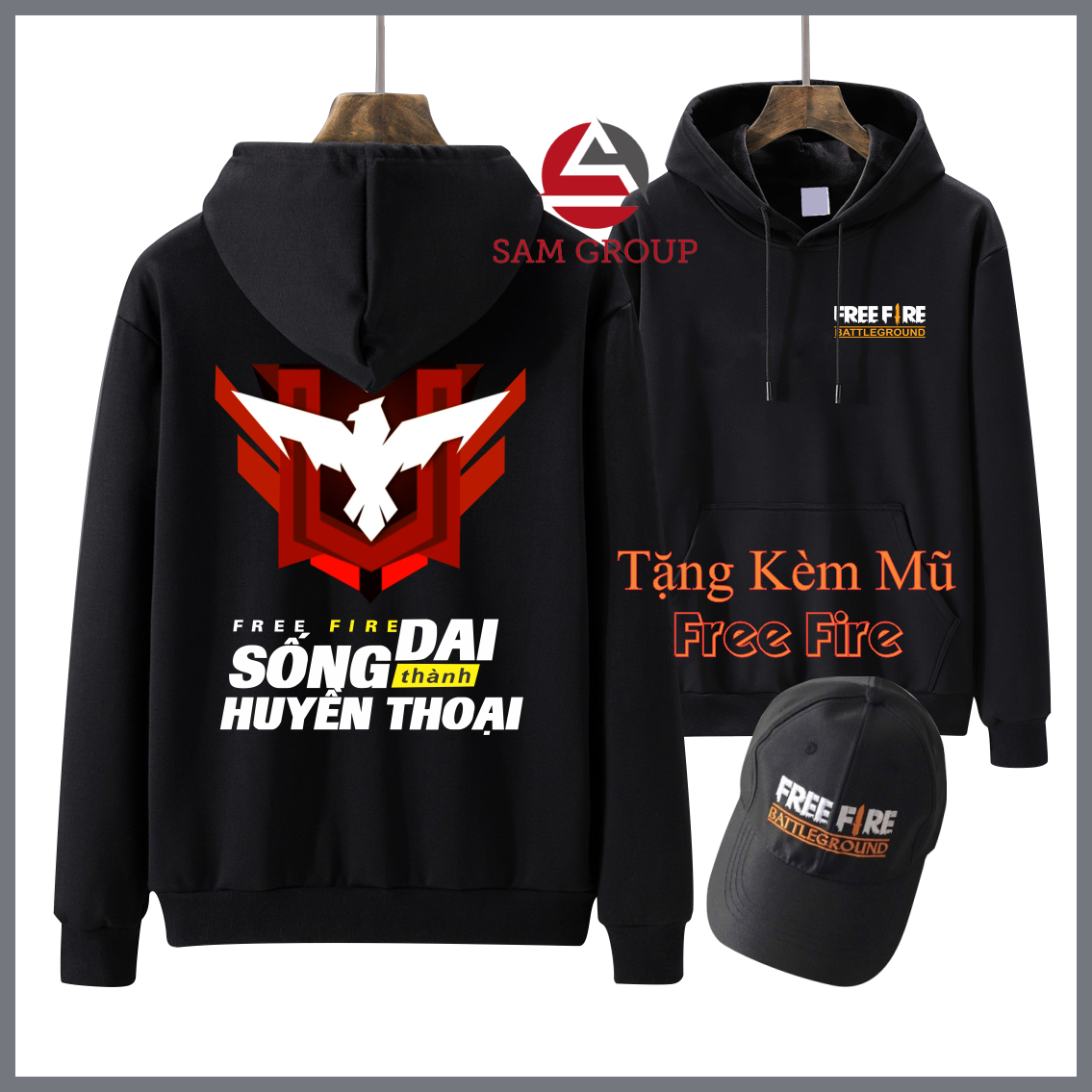 Áo Hoodie Màu Đen Và Trắng [ TẶNG KÈM NÓN FF ] Rank Huyền Thoại Chất Nỉ Đủ Size Dễ Phối Đồ