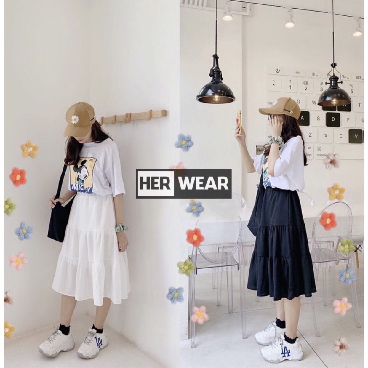 Chân váy vintage dài, chân váy xòe dài phong cách Ulzzang HER WEAR
