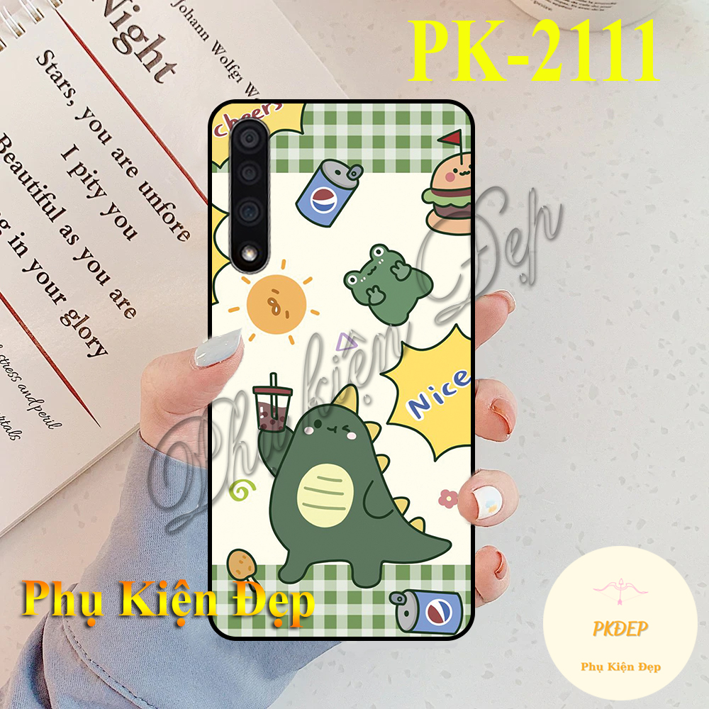 Ốp lưng Vsmart Live 1 - Ốp dẻo đen in hình Khủng long xanh cute