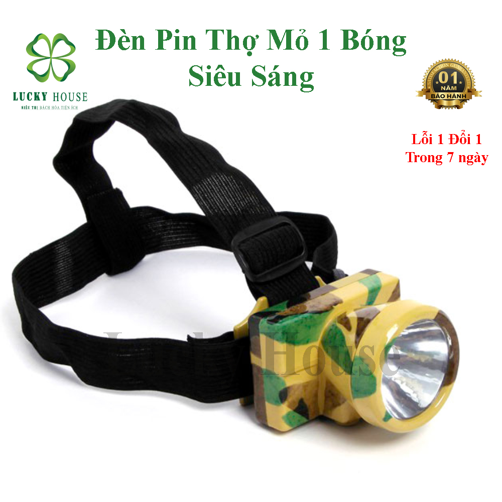 Đèn pin thợ mỏ , đèn pin đội đầu 1 bóng siêu sáng , đèn pin nhỏ gọn treo trán