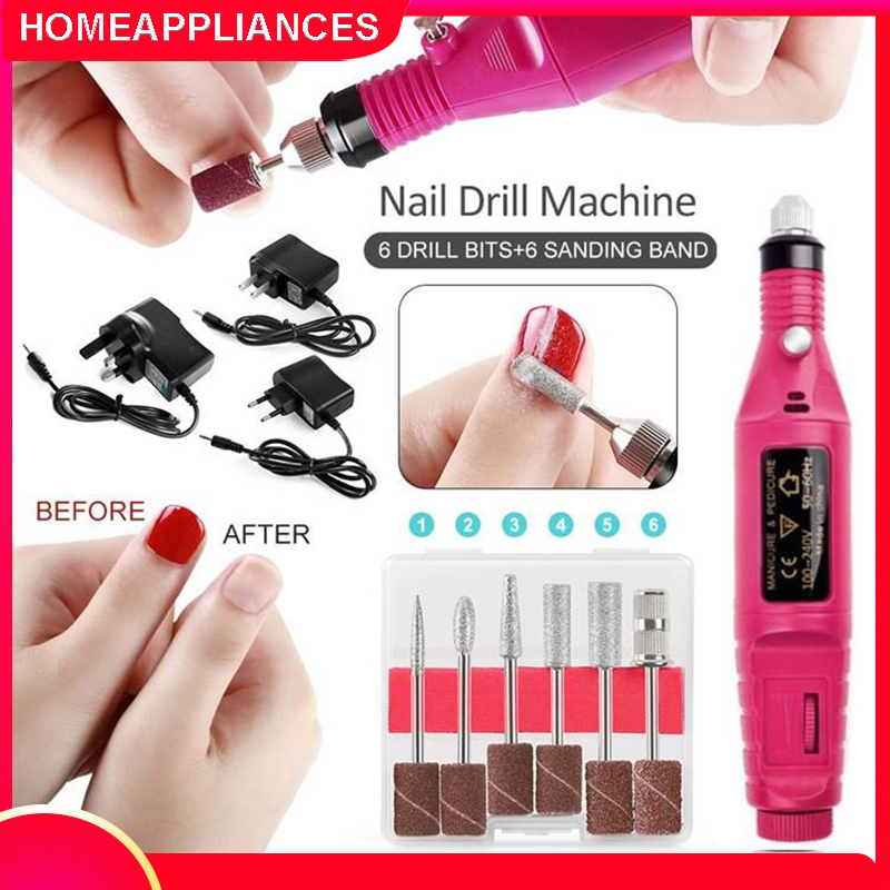 Bộ máy khoan móng tay điện mini hình bút cầm tay, máy mài móng tay mini-máy dũa móng tay đi kèm bộ 6 đầu mài