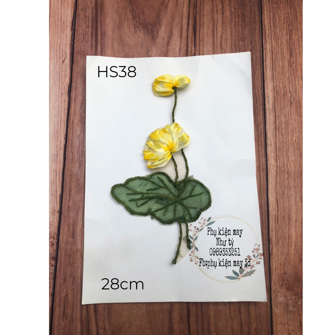 Nhánh hoa sen thêu ruy băng 28cm
