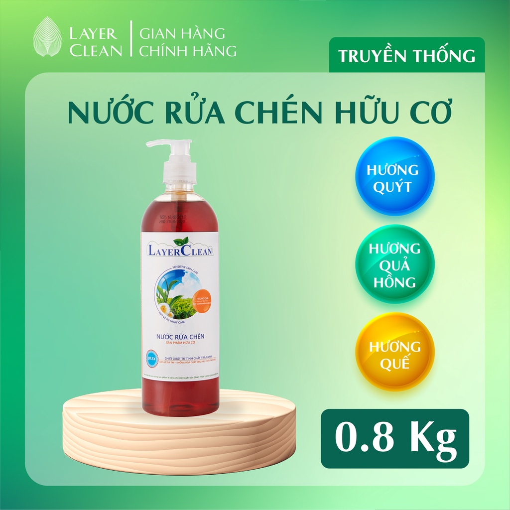 Nước rửa chén bát hữu cơ Layer Clean chai 800ml hương Hồng [tặng 01 gói dùng thử 30ml)