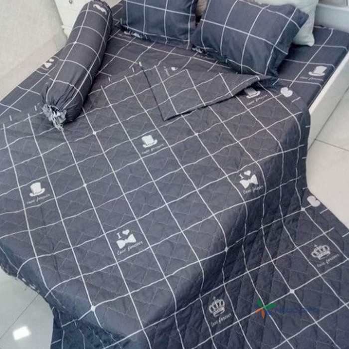 Chăn hè trần bông 2 mặt không lồng ruột poly cotton mẫu Kẻ vương miện