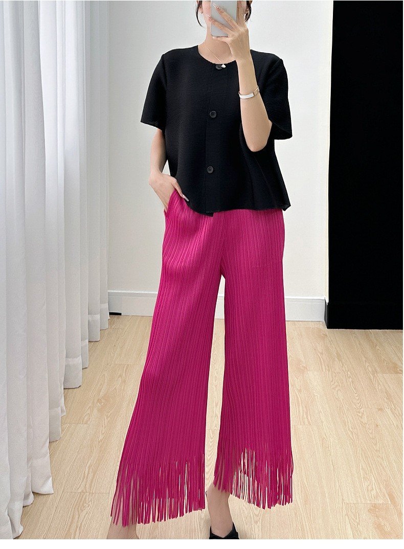 Quần suông dập ly lò xo tua rua dài 94cm, quần dài dáng đẹp