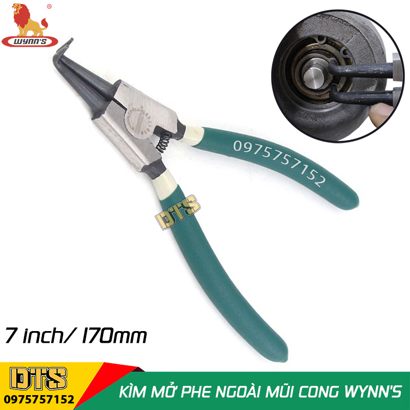 Kìm mở phe ngoài mũi cong công nghiệp WYNN'S 7 inch/ 170mm, kìm phanh ra thép Carbon cao cấp, kềm mở phe mũi cong mở ngoài, thao tác nhanh gọn, chính xác, kìm phe, kìm bóp phe ra, kềm mở phe vòng ngoài, kìm mở phanh ngoài, kim mo phe