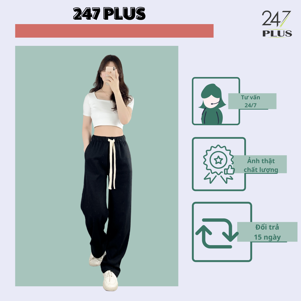 Quần nhung tăm thời trang dáng đẹp ống suông có dây 247plus