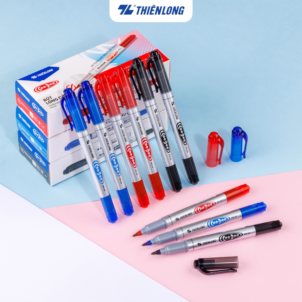 Combo 10 bút lông dầu nhỏ thiên long pm-04, hộp 10 cây viết 2 đầu