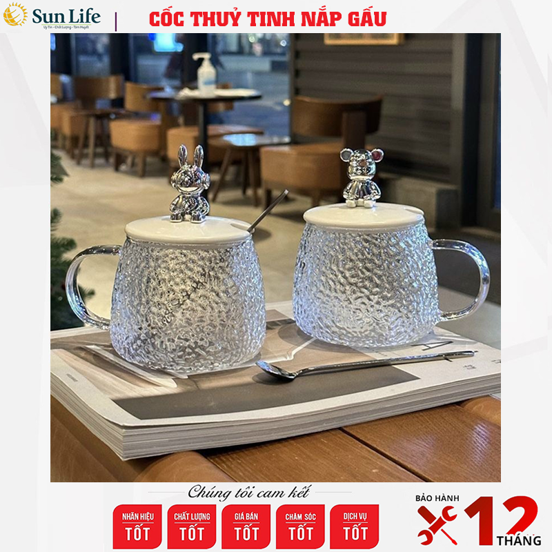 Cốc thuỷ tinh nắp gấu, ly thuỷ tinh có ống hút, ly thuỷ tinh đẹp lạ, ly