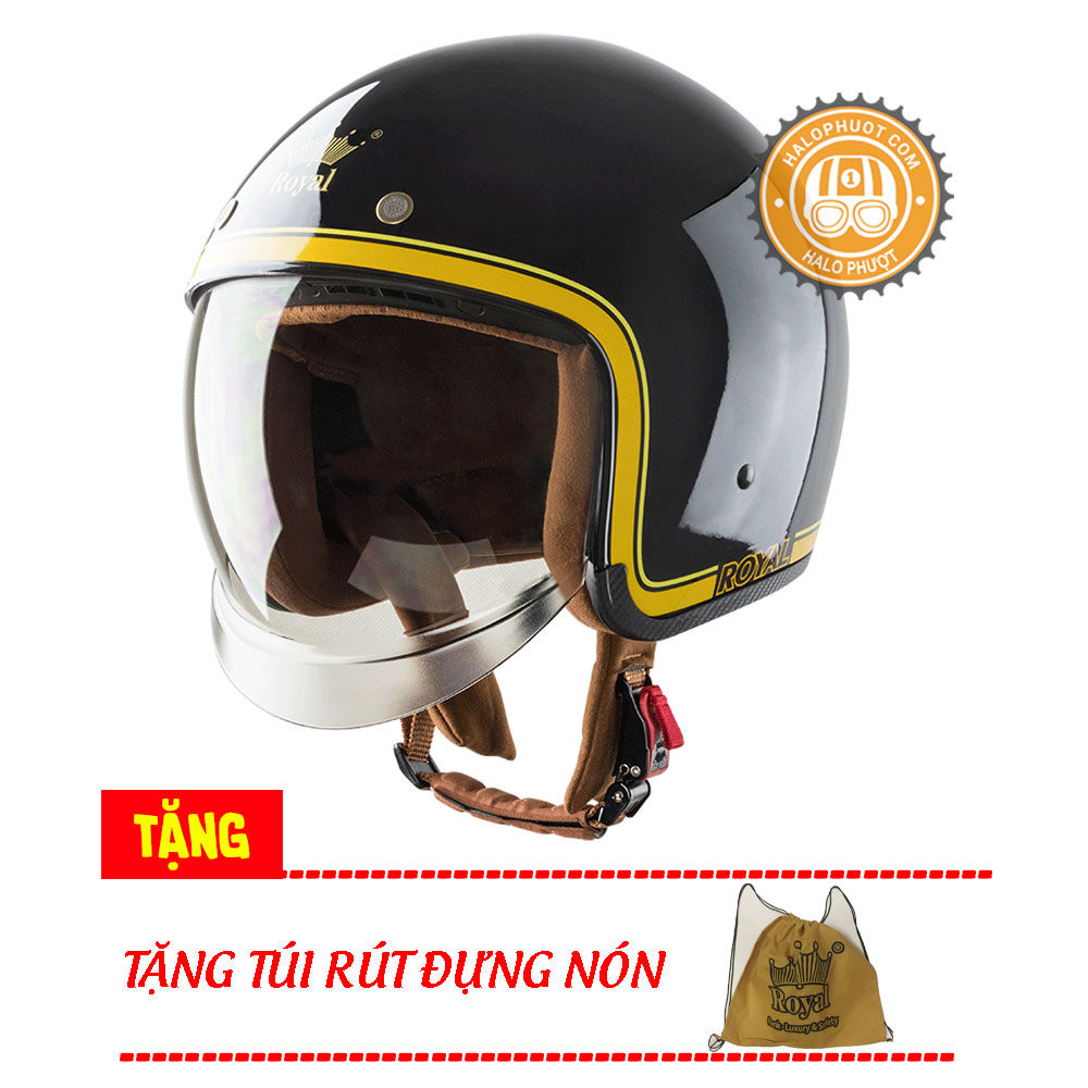 Nón bảo hiểm 3/4 kính âm Royal M139 tem V10 Đen Bóng (Tặng balo rút) (Bảo hành trọn đời)
