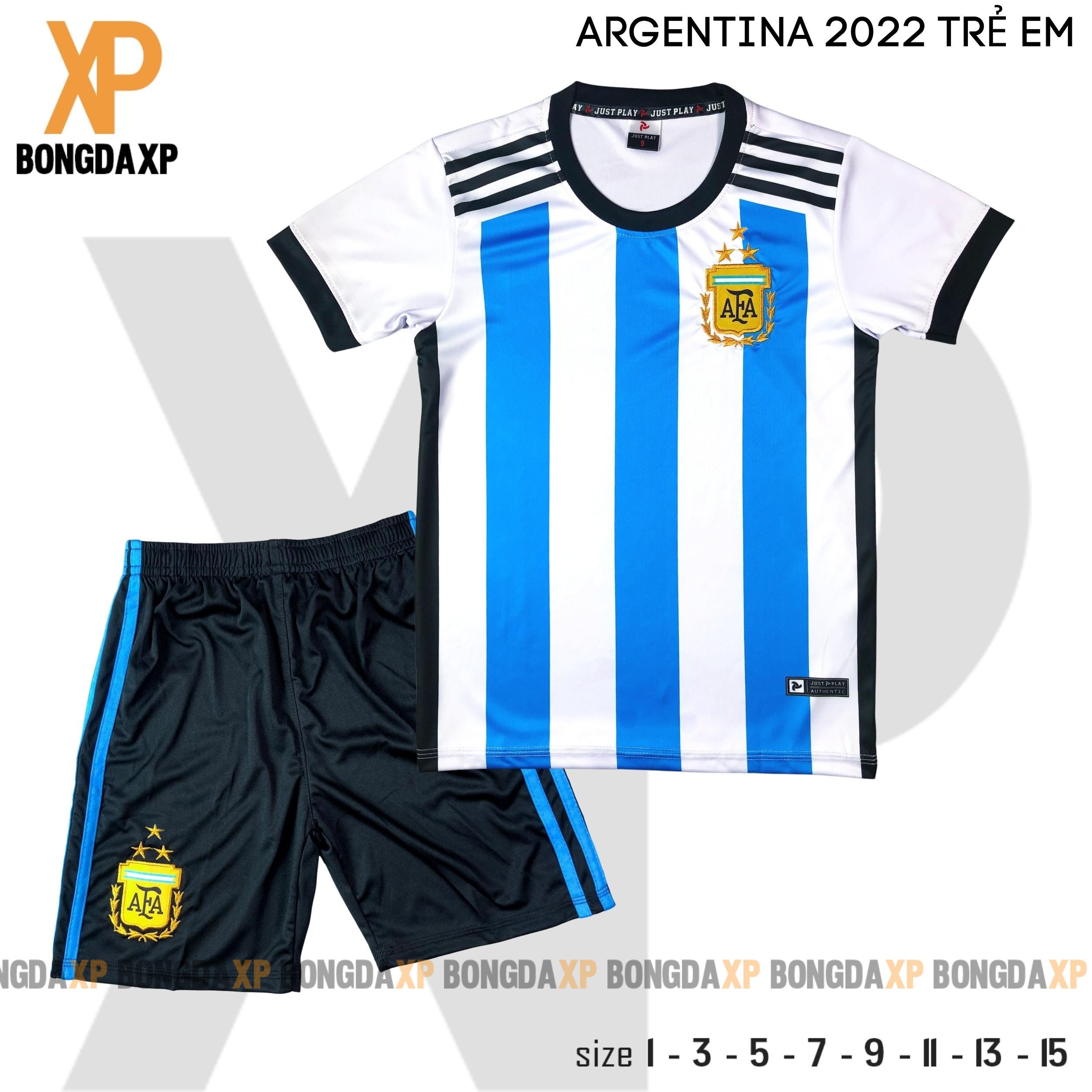 Quần áo bóng đá trẻ em, đồ đá banh trẻ em CLB Argentina Siêu cứng Vải thun lạnh cao cấp