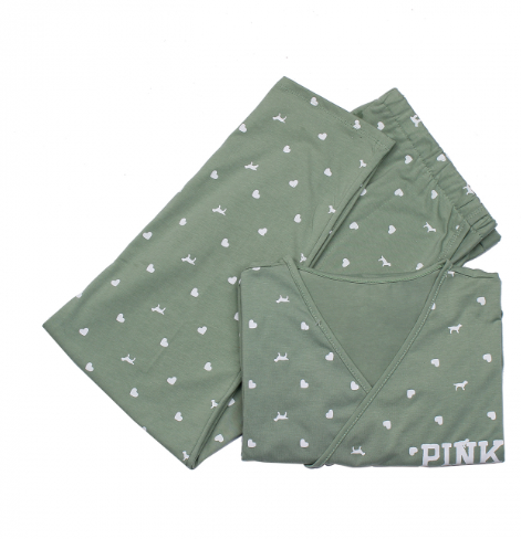 Bộ quần áo sau sinh cho mẹ cotton cổ tim Pink
