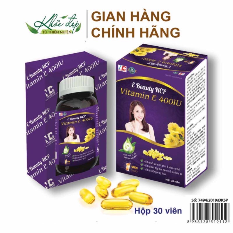 Viên uống vitamin e 400 ncp giảm nám, khô da, thoái hóa da - hộp 30v