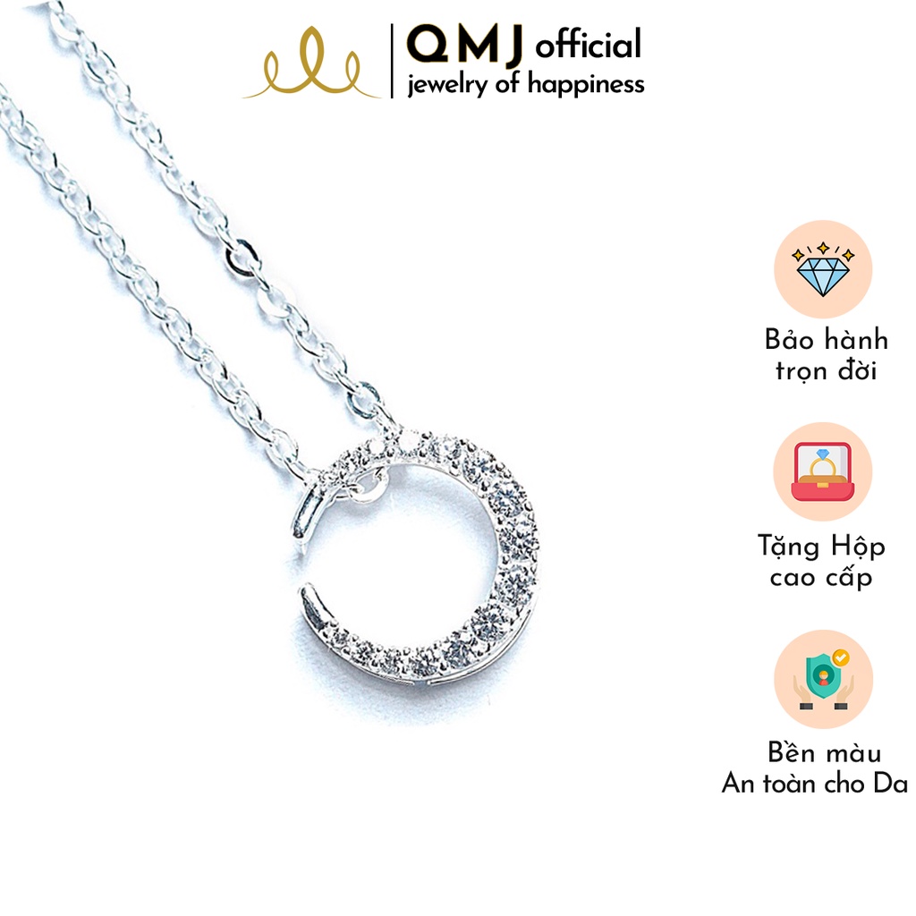 QMJ Dây chuyền bạc Mặt trăng khuyết nạm đá tấm tạo vẻ đẹp sự duyên dáng tinh tế, vòng cổ thời trang nữ đẹp - QDL0323