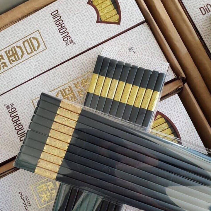 Bộ 10 Đôi Đũa Khảm Vàng Phong Cách Nhật Bản - đũa sừng hợp kim viền vàng chống móc chống trơn - Đũa khảm vàng cao cấp - Đồ dùng phòng ăn - Phụ kiện bàn ăn - Đũa kim loại - Đũa ăn cao cấp