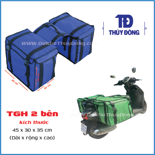 Túi giao hàng đôi – yên sau xe máy dành cho shipper, kích thước: túi đơn ngang 45 x cao 35 x rộng 30cm x 2 túi trái và phải