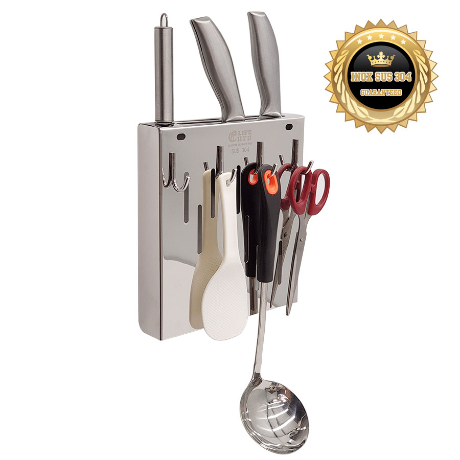Kệ cài dao - muỗng Inox SUS 304 Eurolife EL-K6 (Trắng - bạc)