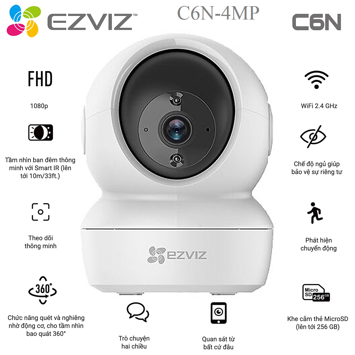 [NEW HOT] Camera Wifi EZVIZ C6N- 2M-1080P - Bảo Hành 2 Năm - Kèm Thẻ Nhớ Tùy Chọn