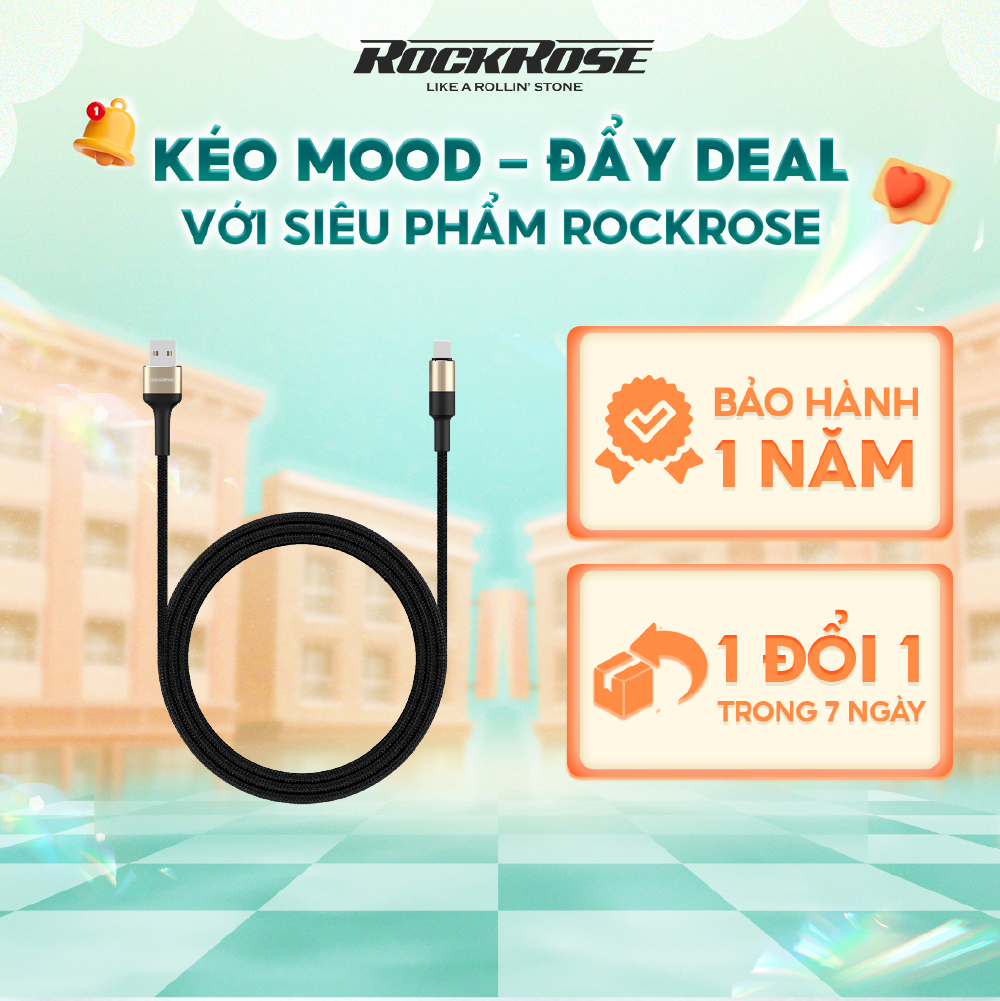 Cáp sạc nhanh 2.4a rockrose acacia al - usb a to lightning - dây nylon chống rối dài 1m siêu bền sạc nhanh cho iphone/ ipad