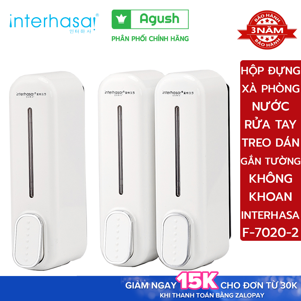 Hộp đựng nhấn xà phòng nhỏ nước rửa tay INTERHASA F-7020-2 lọ 350ml 1 ngăn, 700ml 2 ngăn treo dán gắn tường nhựa ABS cao cấp chứa dung dịch xà bông rửa chén bát chống thấm khô đồ phụ kiện lắp dính không khoan tường tiện lợi