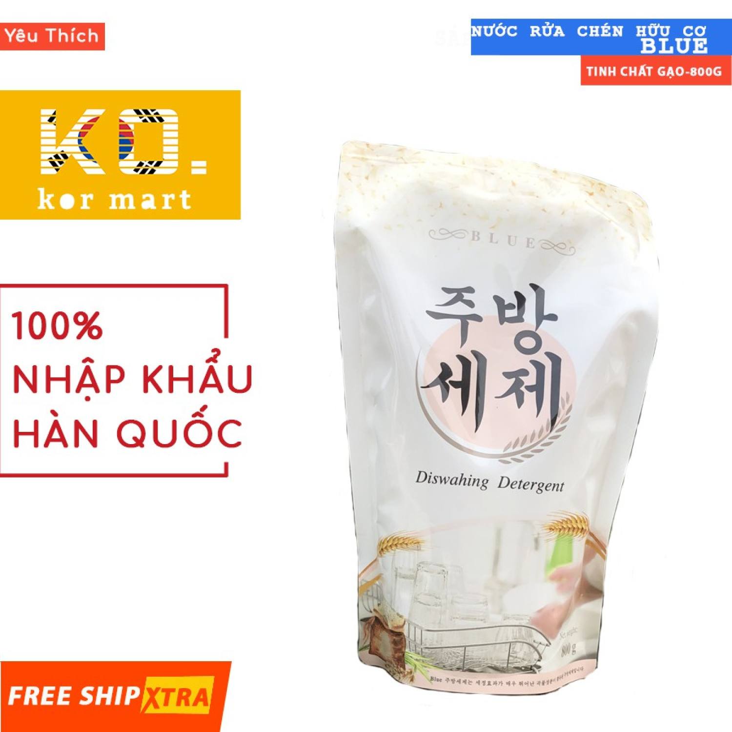 Nước rửa chén gạo Blue HỮU CƠ❤️FREESHIP❤️ siêu HOT 800 ml sạch, thơm, an toàn cho gia đình bạn