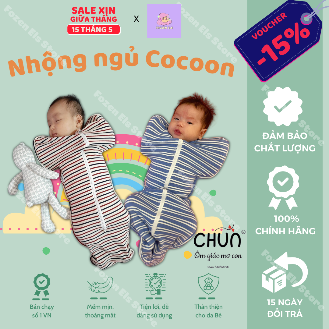 [KÈM QUÀ] Nhộng Chũn Cho Bé Sơ Sinh COCOON Cho Bé Ngủ Ngon, Chống Giật Mình. Chất Liệu 100% Cotton Tự Nhiên Co Dãn 4 Chiều. Tặng Vòng Dâu Tằm Tự Nhiên