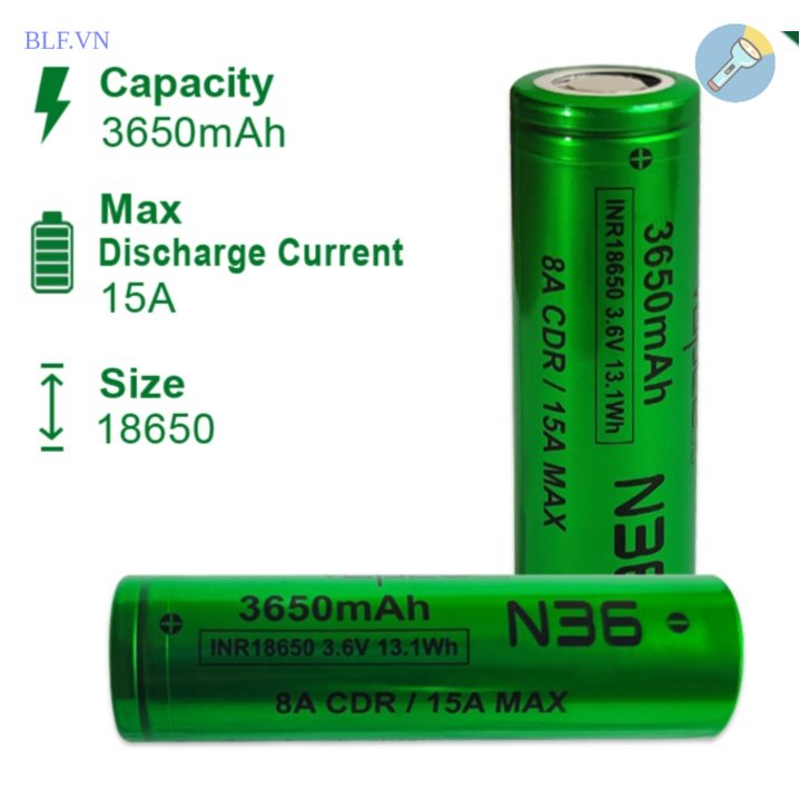 Pin sạc 18650 vapcell n36 3650mah dòng xả 8a - 15a inr li-ion