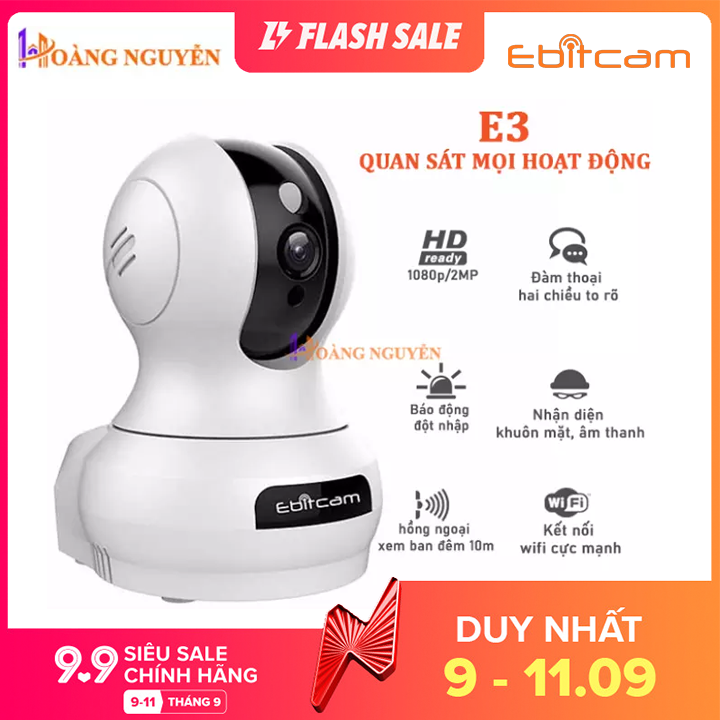 [HCM][NHÀ PHÂN PHỐI] Camera Wifi Ebitcam E3 2.0MP 1080P Full HD - Xoay 360 độ - Phát Hiện Chuyển Động - Đàm Thoại 2 Chiều - Công Nghệ AI - Camera Hoàng Nguyễn