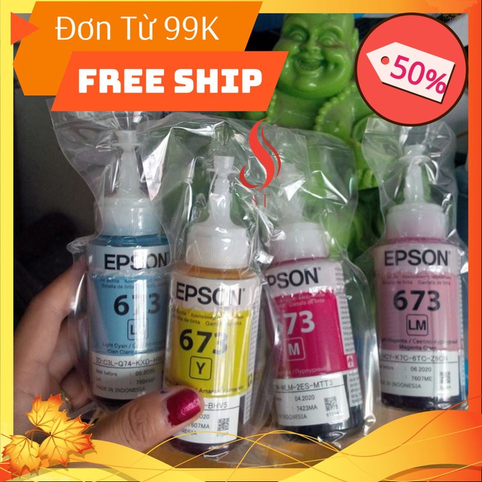 [NEW] Bộ Mực 673 Epson 6 Màu (M, LM, Bk, C, LC, Y) (Cho L800 / L805 / L1800 /T50 / T60 / 1390 / 1430) ❤️FREESHIP❤️ Hàng Bóc Máy Zin