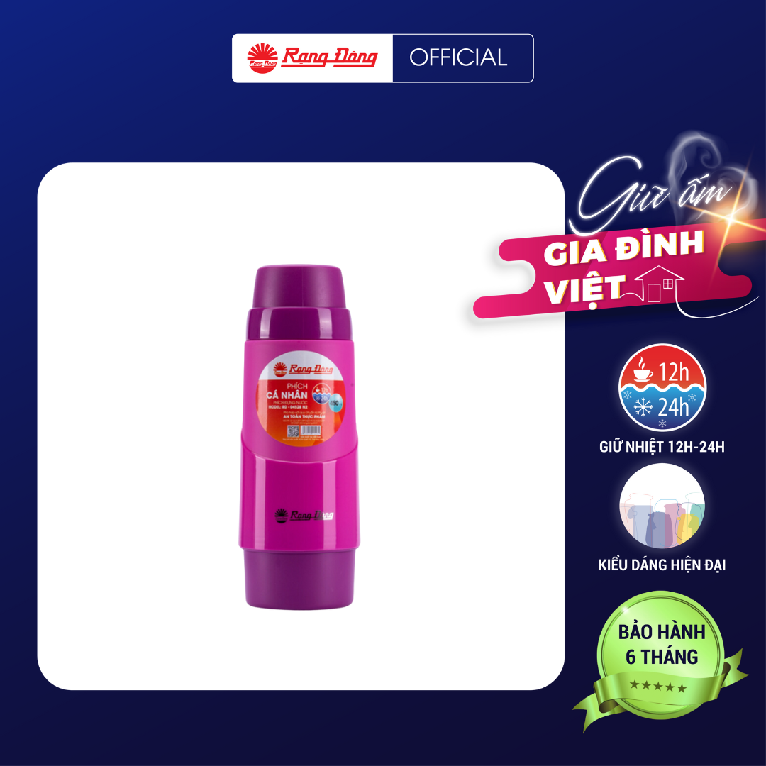Phích Giữ nhiệt cầm tay RD 04528 N2 Chính hãng Rạng Đông Khả năng giữ nhiệt lâu Ruột thủy tinh chất lượng cao Thiết kế nhỏ gọn tiện lợi
