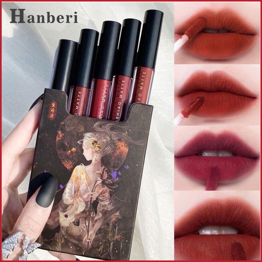 [MUA 1 ĐƯỢC 5] Hộp 5 cây son siêu lì DAISHIAO MATTE Hanberi, set 5 cây son Hanberi dưỡng môi, set 5 son cô gái cổ trang không trôi, không thấm nước, son Black Rouge 3ce siêu đẹp, giá rẻ lâu trôi an toàn hang nội địa trung- Hanberi