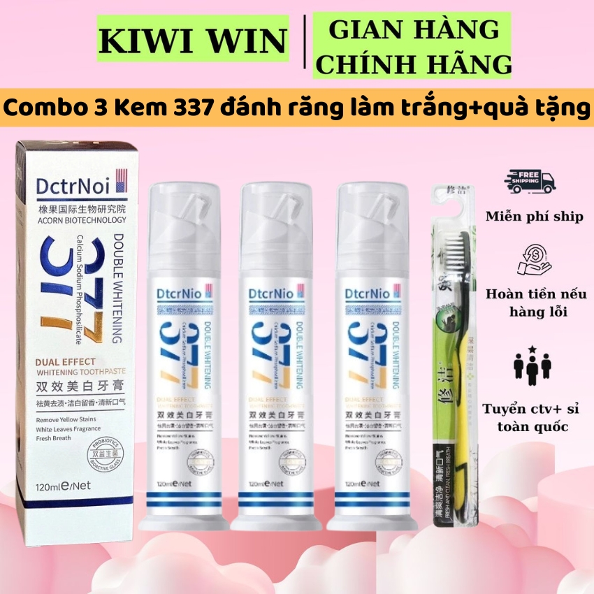 Combo 3 Lọ 377 Kem đánh răng làm trắng da tác dụng kép Làm sáng da và Probiotics Làm mới hơi thở Làm trắng răng-KIWI WIN