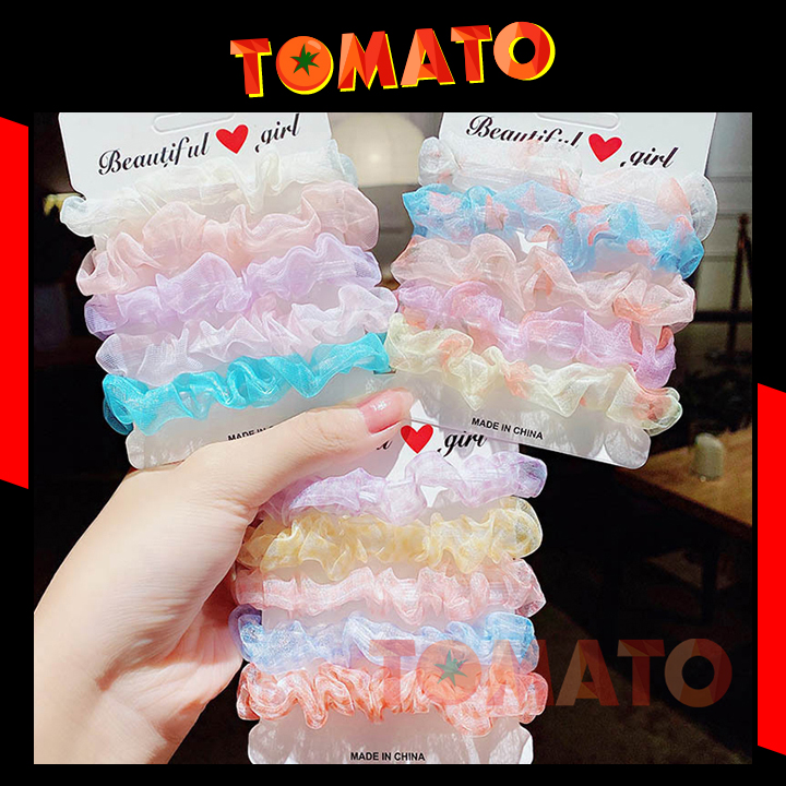 Set 5 dây buộc tóc, cột tóc vải scrunchies voan dễ thương - nhiều màu lựa chọn - 85