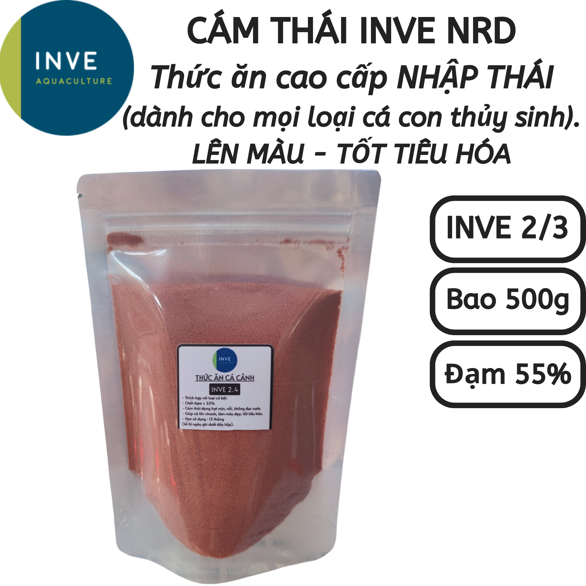 Bao 500G Cám Thái Inve 2/3 2.3 - Thức ăn cá bột cho guppy, cá 7 màu, cá betta | Hingaostore.