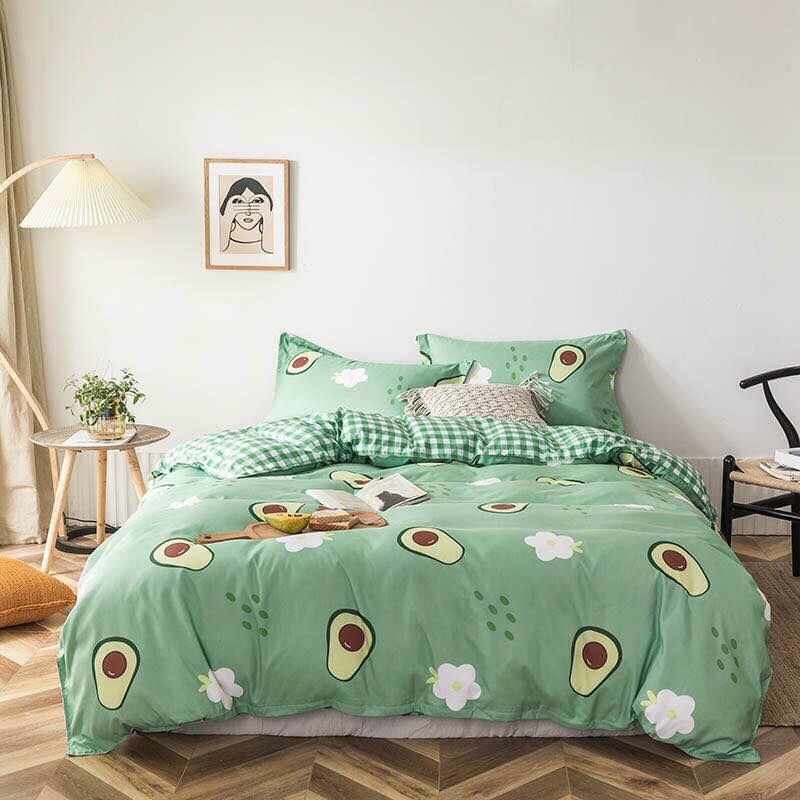 Bộ Chăn Ga Gối Cotton Poly - Bơ Xanh Kẻ ( 1 Drap + 2 Vỏ Gối Nằm + 1 Vỏ Chăn ) Tiệm Nhà Cá