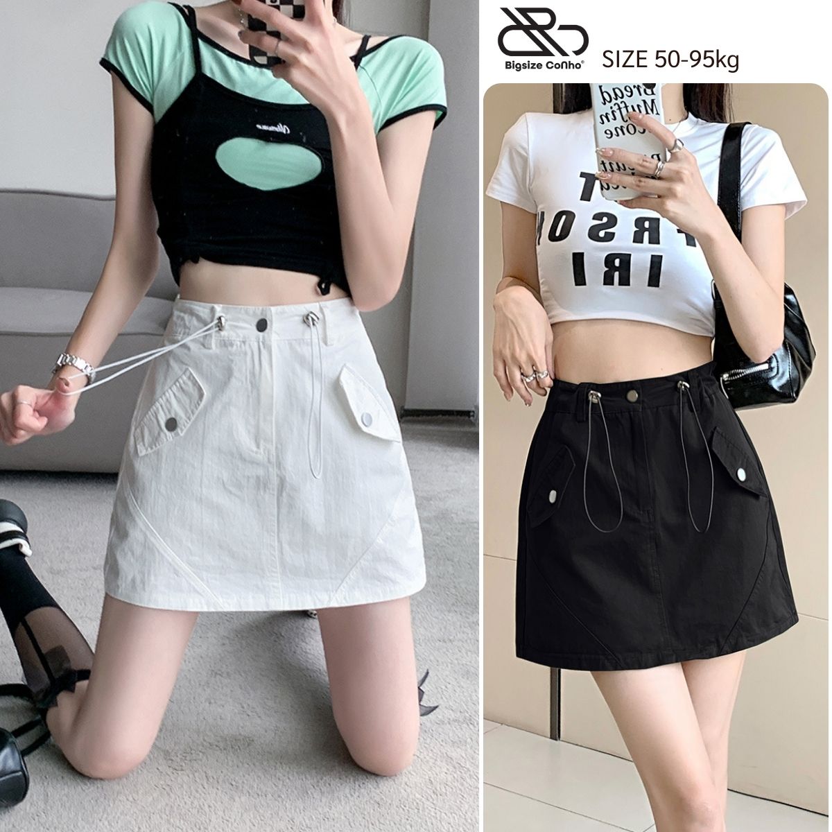  Chân váy chữ A Nữ Bigsize Cô Nhỏ túi giả hottrend thời trang màu sắc basic dễ phối chất vải kaki dày dặn cho nàng chuppy- CV400 