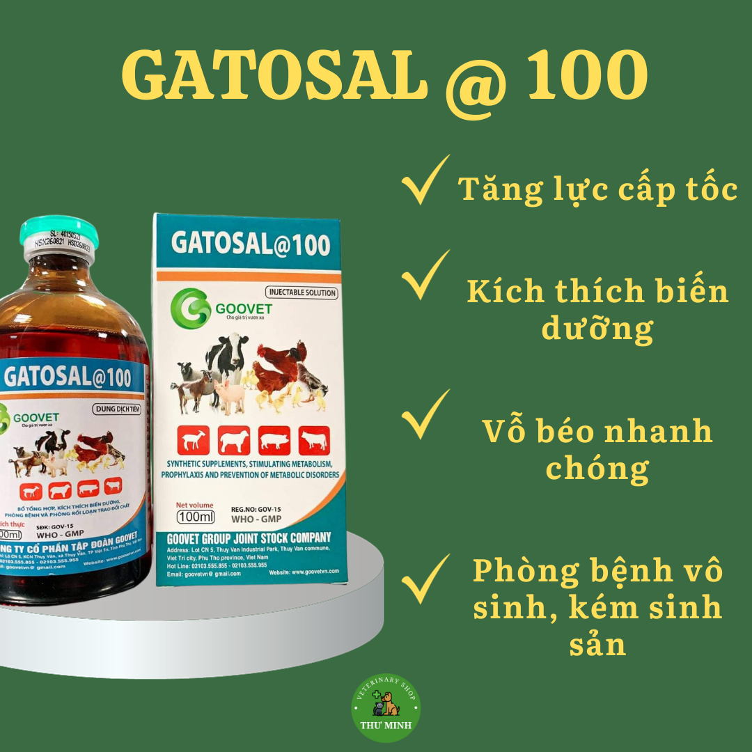 GATOSAL @ 100 Goovet, Catosal nội, trợ lực cấp tốc, vỗ béo, chống còi, tăng sức mạnh, tăng đề kháng dùng trong thú y chai 20, 100 ml