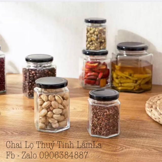 Hũ thuỷ tinh lục giác nắp thiếc 380ml - 500ml - 750ml