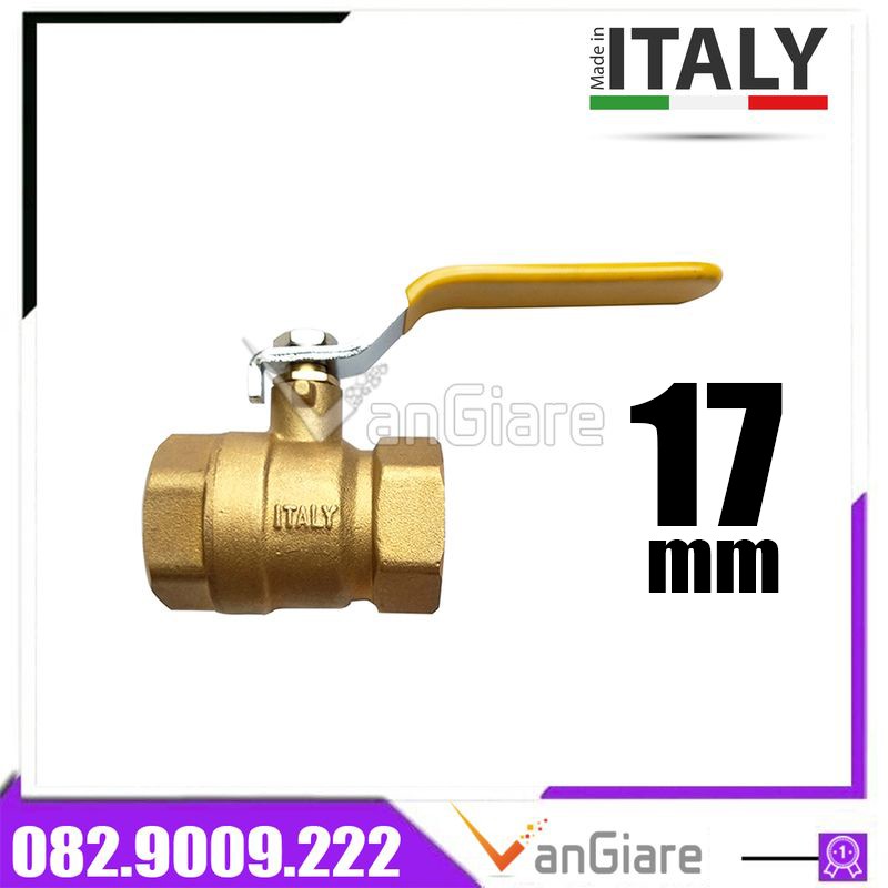 Van bi đồng 17mm Italy, van khóa nước tay gạt