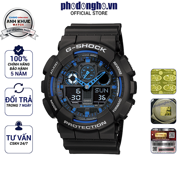 Đồng hồ nam dây nhựa G-SHOCK chính hãng Casio Anh Khuê GA-100-1A2DR