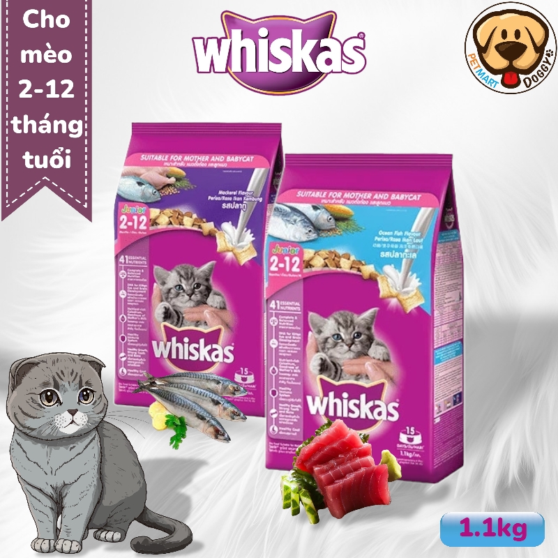 Hạt Whiskas Junior vị CÁ 1,1kg - Thức ăn cho Mèo Thức Ăn Cho Mèo Con