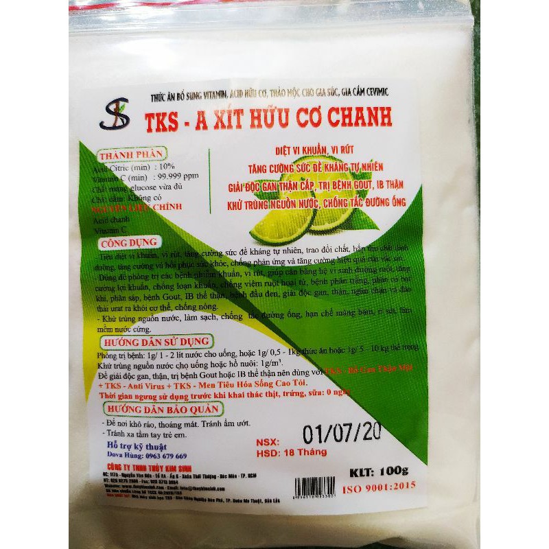Tks axít hữu cơ chanh gói 100gam