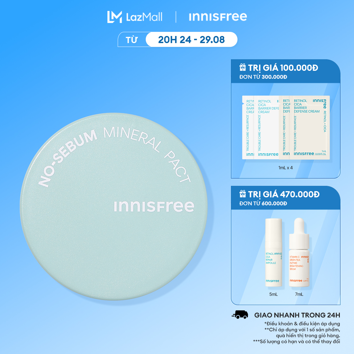 Phấn nén kiềm dầu INNISFREE No Sebum Mineral Pact 8.5g