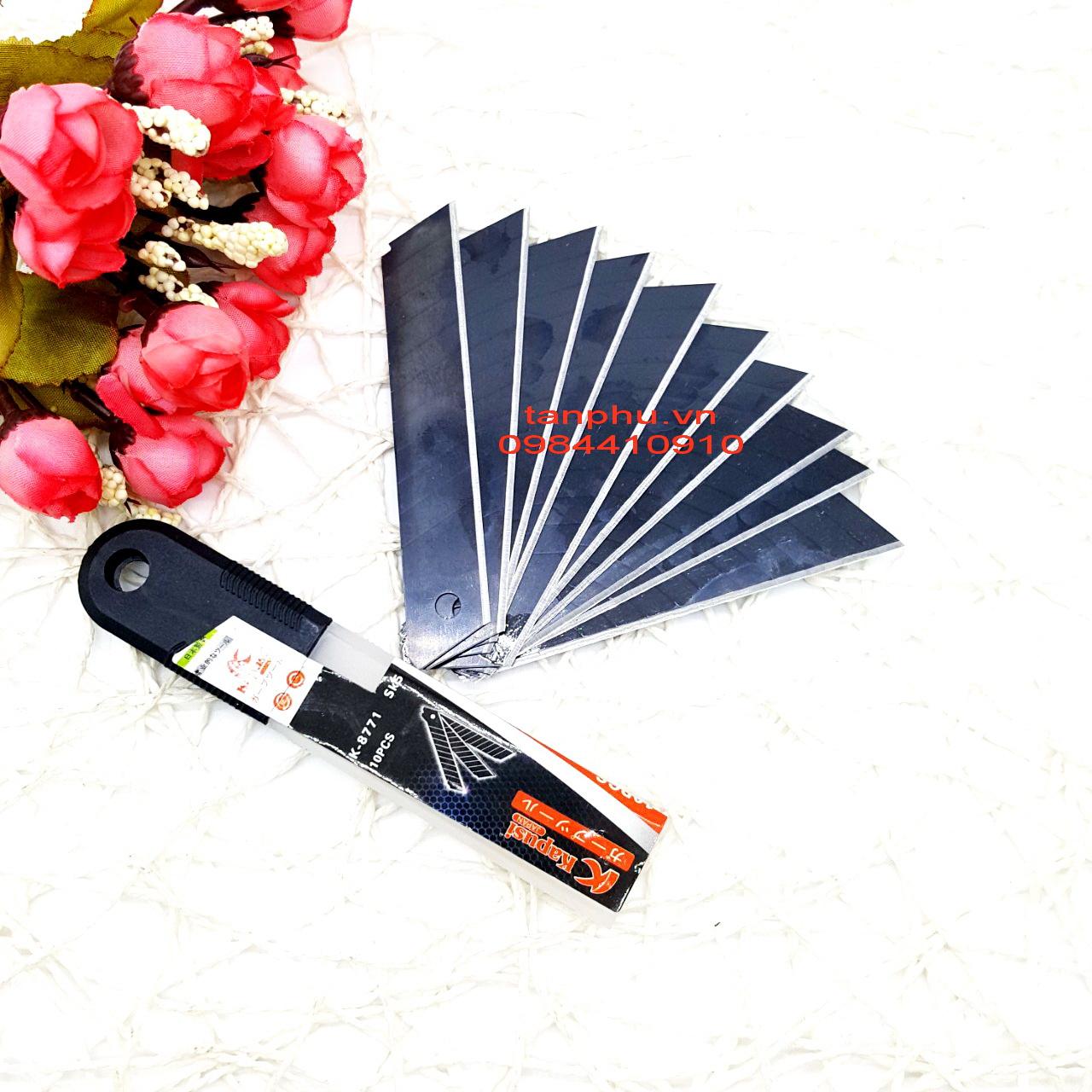 BỘ 10 LƯỠI DAO RỌC GIẤY KAPUSI ĐEN K8771