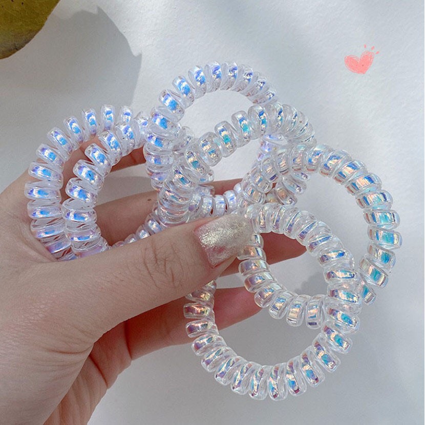 Buộc tóc lò xo màu trắng trong phảng quang xinh xắn hot trend pksc0104