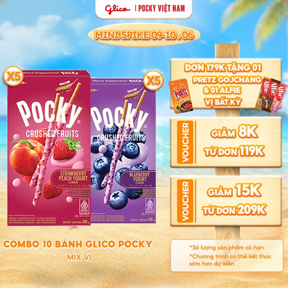 Combo 10 hộp bánh que Pocky Premium Trái Cây Nghiền Vị Sữa Chua ( 5 Việt Quất + 5 Dâu Đào )