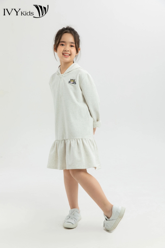 Đầm thun xòe cổ mũ bé gái ivy moda ms 42g1178