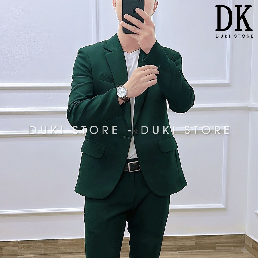 Bộ vest nam hàn quốc 1 cúc màu xanh lá đậm lịch lãm dka0132 - duki store