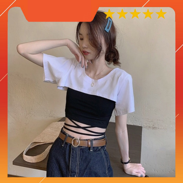 Set áo croptop và áo 2 dây trong cột dây dài - sẵn hàng